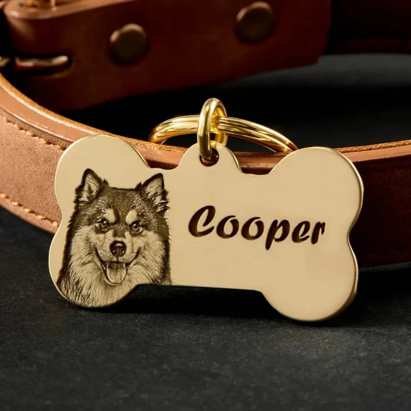 

Персонализированный брелок с фото и именем, в форме кости, с лазерной гравировкой портрета питомца, из нержавеющей стали 304L