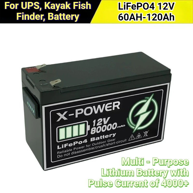 

For UPS, Kayak Fish Finder, Battery. LiFePO4 12V 60AH-120Ah Multi - Purpose Lithium Battery with Pulse Current of 4000+