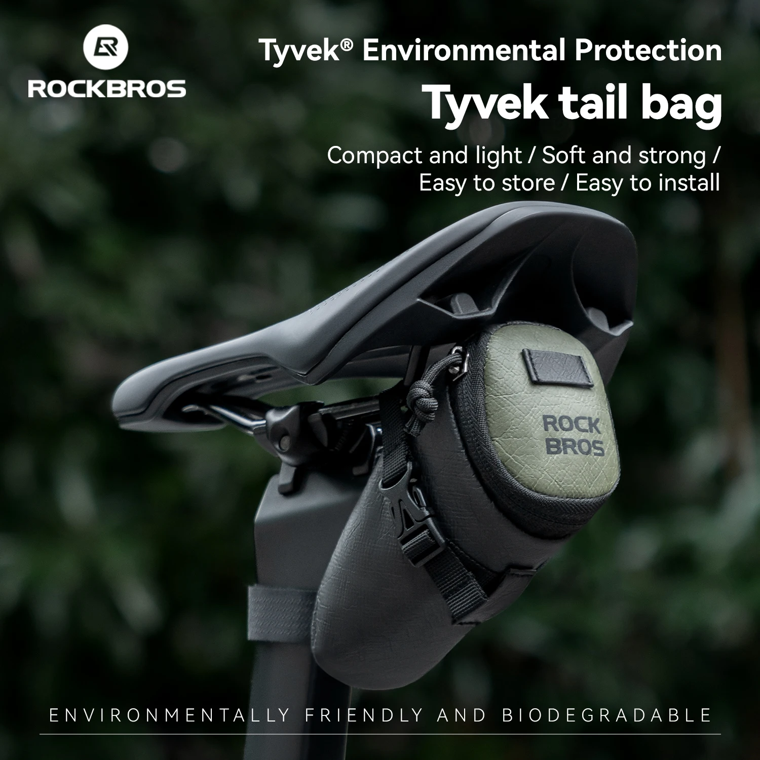 

ROCKBROS Велосипедная сумка на хвост 0,2 л, легкая водоотталкивающая сумка, многофункциональная компактная портативная велосипедная сумка серии Tyvek
