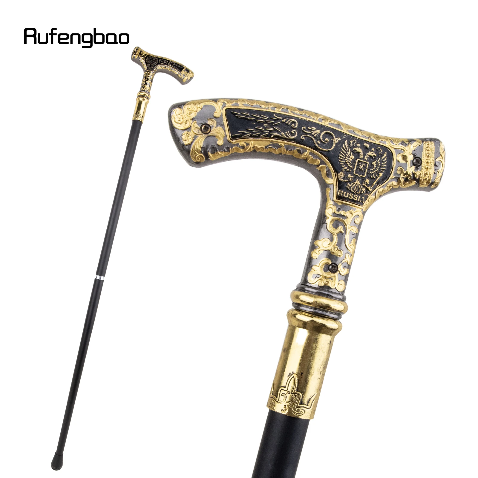 Luxo Double Eagle Walking Cane, Elegante Botão de Cosplay Cane, Dourado e Preto, Bastão Decorativo Fashion, Gentleman Eagle, 90cm