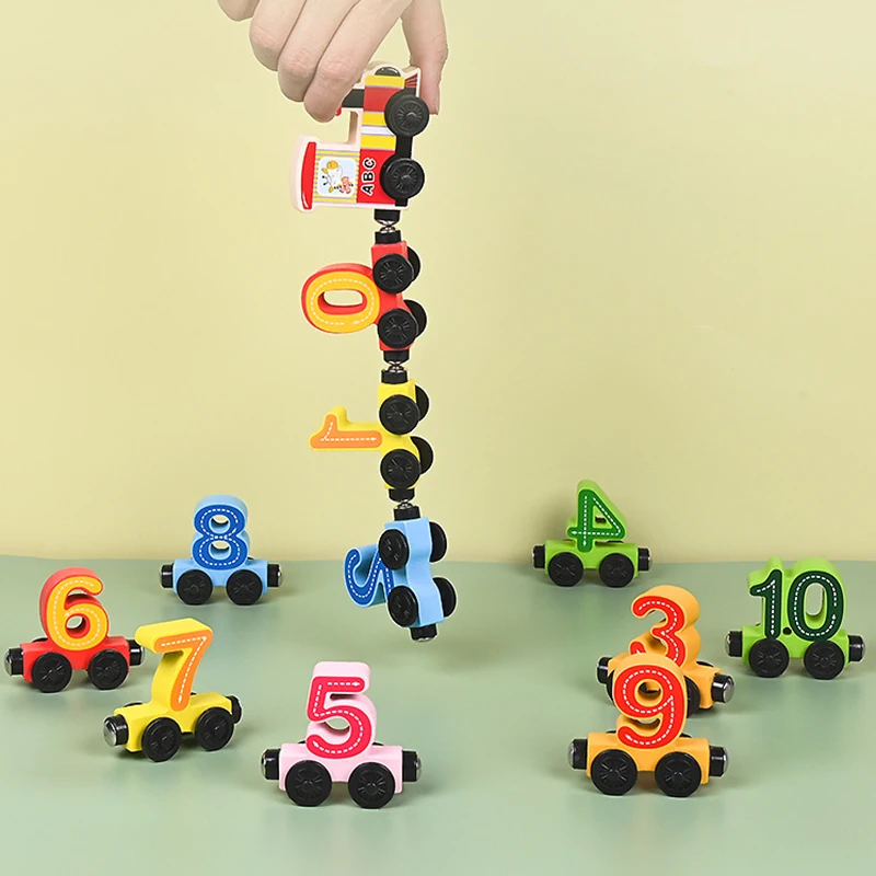 Montessori Educational Toy Train Set Wooden Magnetic Number Train Toys Early Cognition Learning Teaching Sets For Toddlers