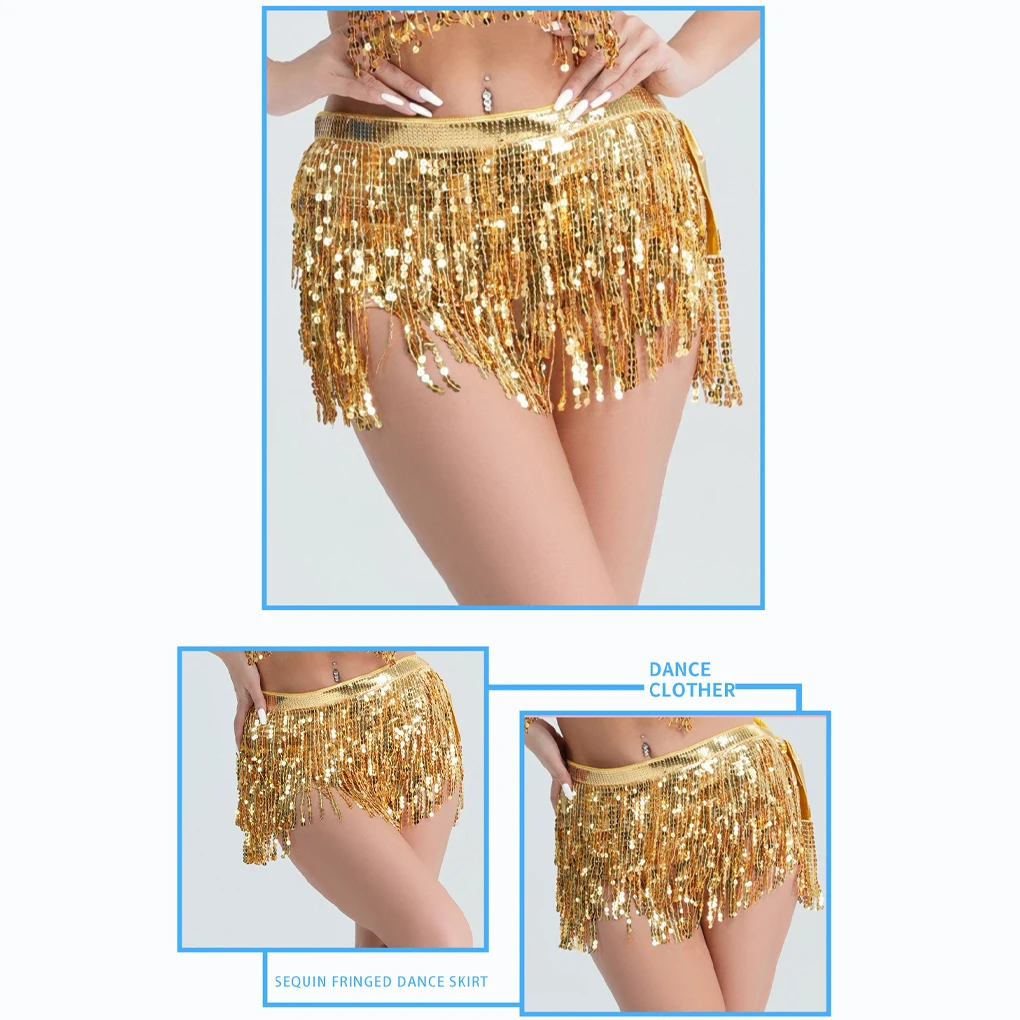 Shining Sequins Belly Dance Skirt Dancing Above Knee Skirts Costume