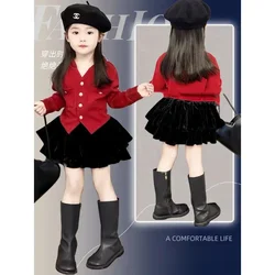 Girls pleated dress autumn&winter black velvet tutu children's French double cake skirt children's short skirt umbrella skirts