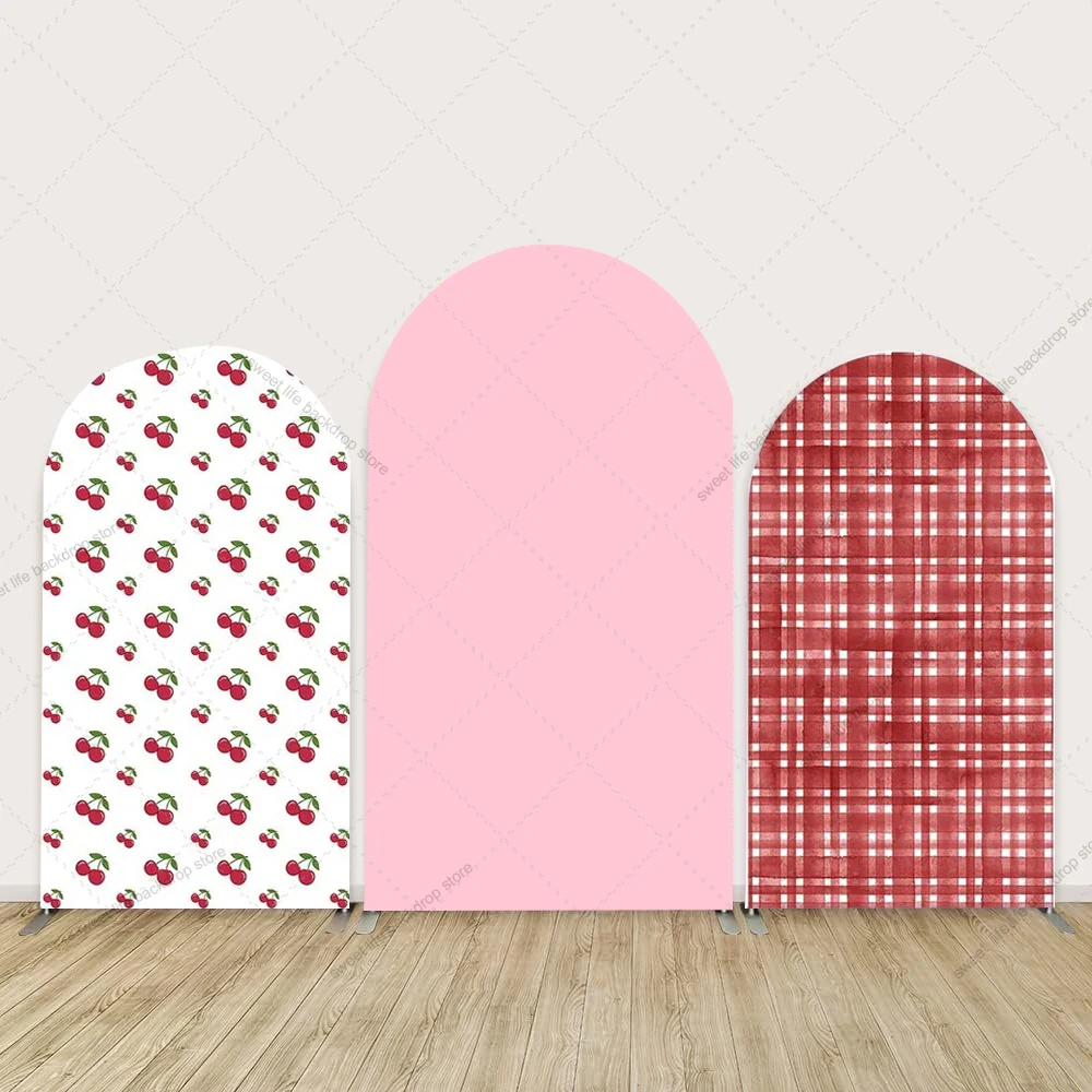 

Cherry Red Plaids Arch Backdrop Cover Berry First Birthday Party Kids Baby Shower Arch Cover Background