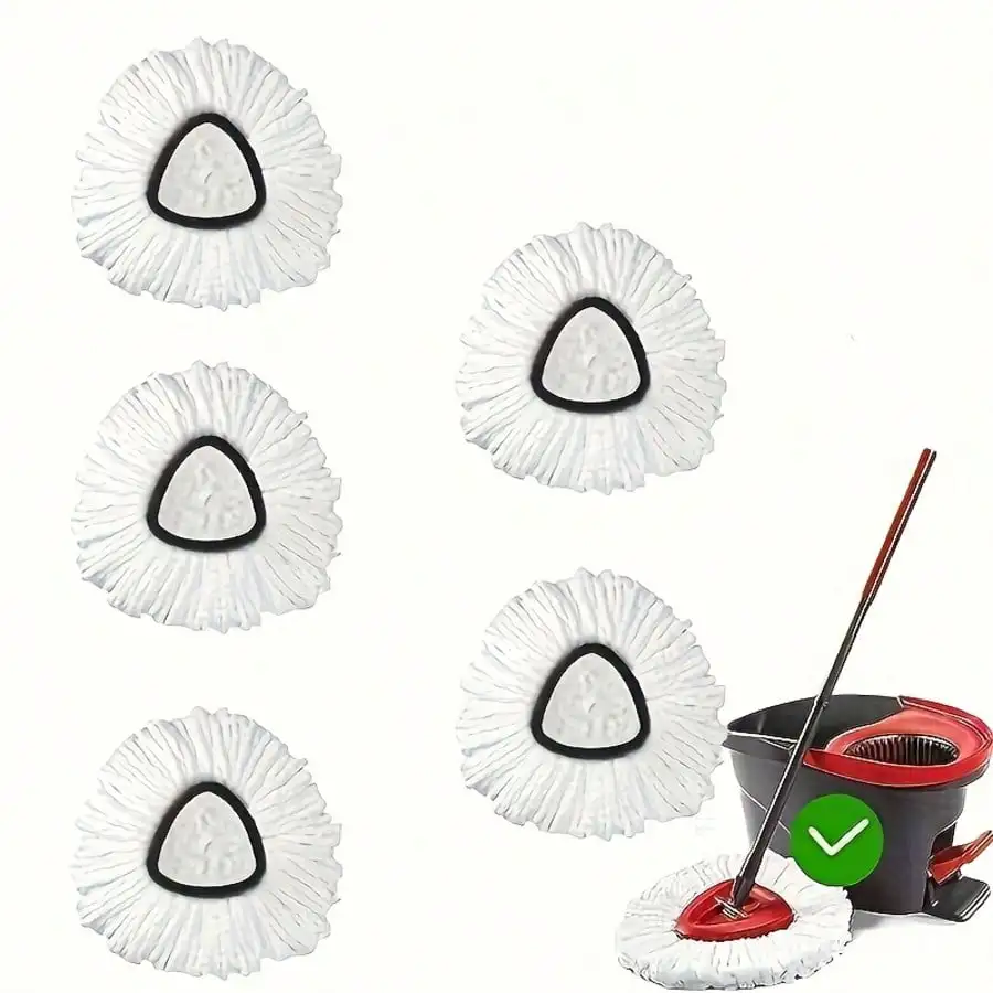 5pcs CMicrofiber Replacement Heads For Spin Mops - 360-Degree Triangular Mop Heads With Edges & Center, Compatible With Spin Mop Systems, Enhanced Floor Cleaning Efficiency, Durable & Reusable Microfiber Pads For Hardwood Tile Vinyl Floors