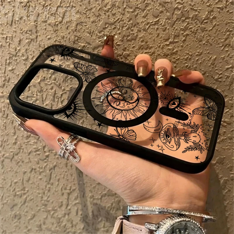 Abstrakte Linienästhetik Transparente Hülle für iPhone 17 16 11 12 15 Pro Max 13 14 Plus Hüllen für Magsafe Kabelloses Laden Drop Fundas – Detail 2