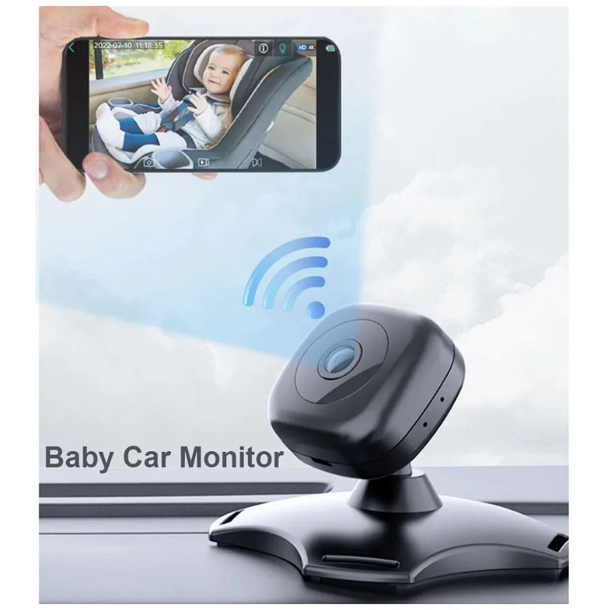 Novo monitor de carrinho wi-fi para banco traseiro de bebê, câmera de monitoramento sem fio 360 °   Câmera giratória do espelho do carrinho de USB da visão noturna