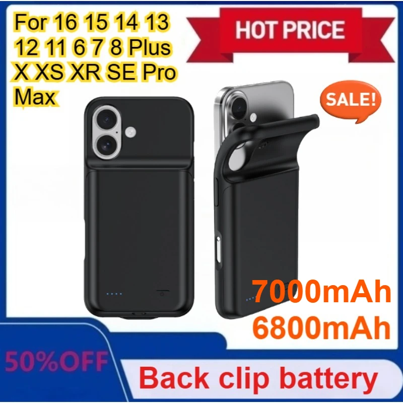 

New Portable Battery Charger Case 6800/7000mAh for iPhone 16 15 14 13 12 11 6 7 8 Plus XS XR SE Pro Max Battery Case Power Bank
