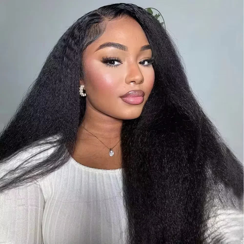 

Kinky Straight Yaki Straight Ponytail Extention 13x6 HD Lace Frontal Wig 360 Full Lace Front Human Hair Wig Preplucked For Women