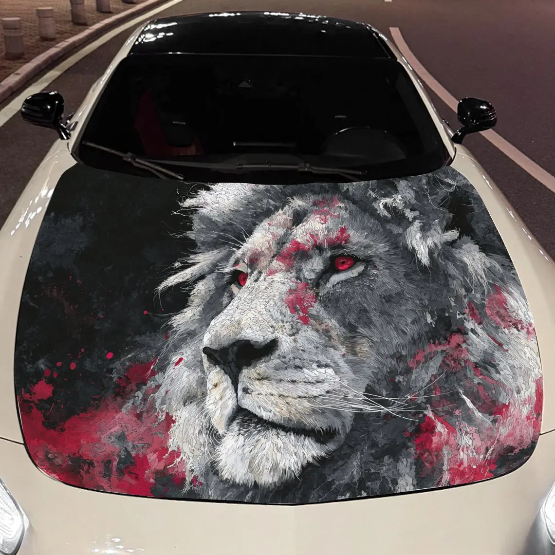 

Splash Ink Lion Car hood packaging sticker, PVC material, self-adhesive waterproof, anti-slip paint, car exterior decoration acc