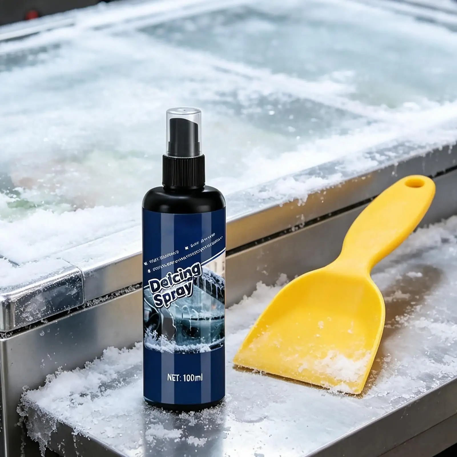100ml Fridge Defrosting Spray with Scraper, Fast Ice Removal Freezer Defroster, Odorless Household Deicer for Kitchen Dorm