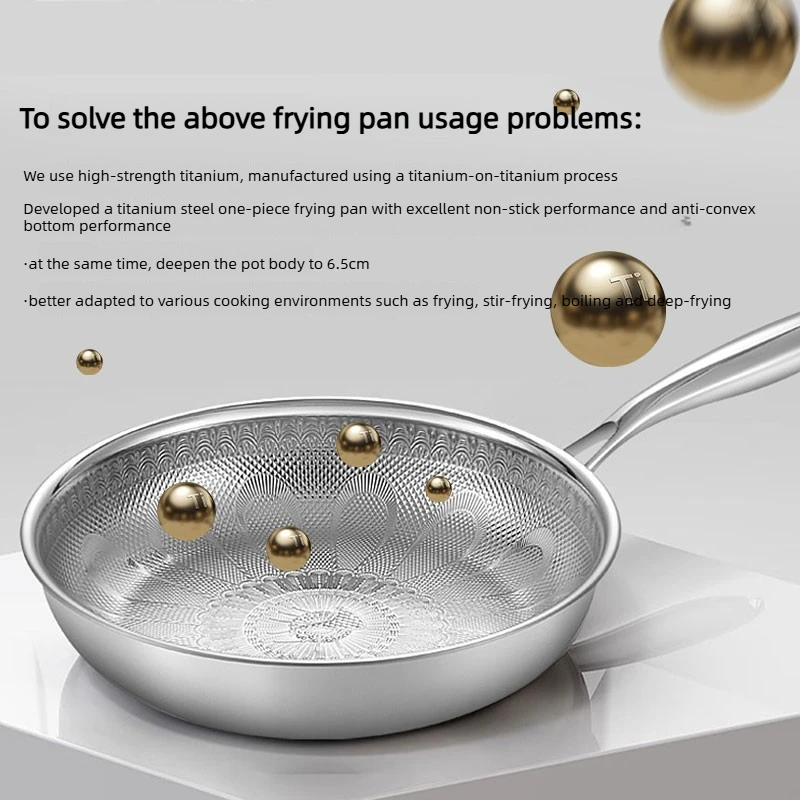 28cm Pure Titanium Hammered Pro Frying Pan Nonstick Egg Steak Pan Skillet Uncoated Peacock Hammer Pattern Kitchen Cooking Pot - view 6