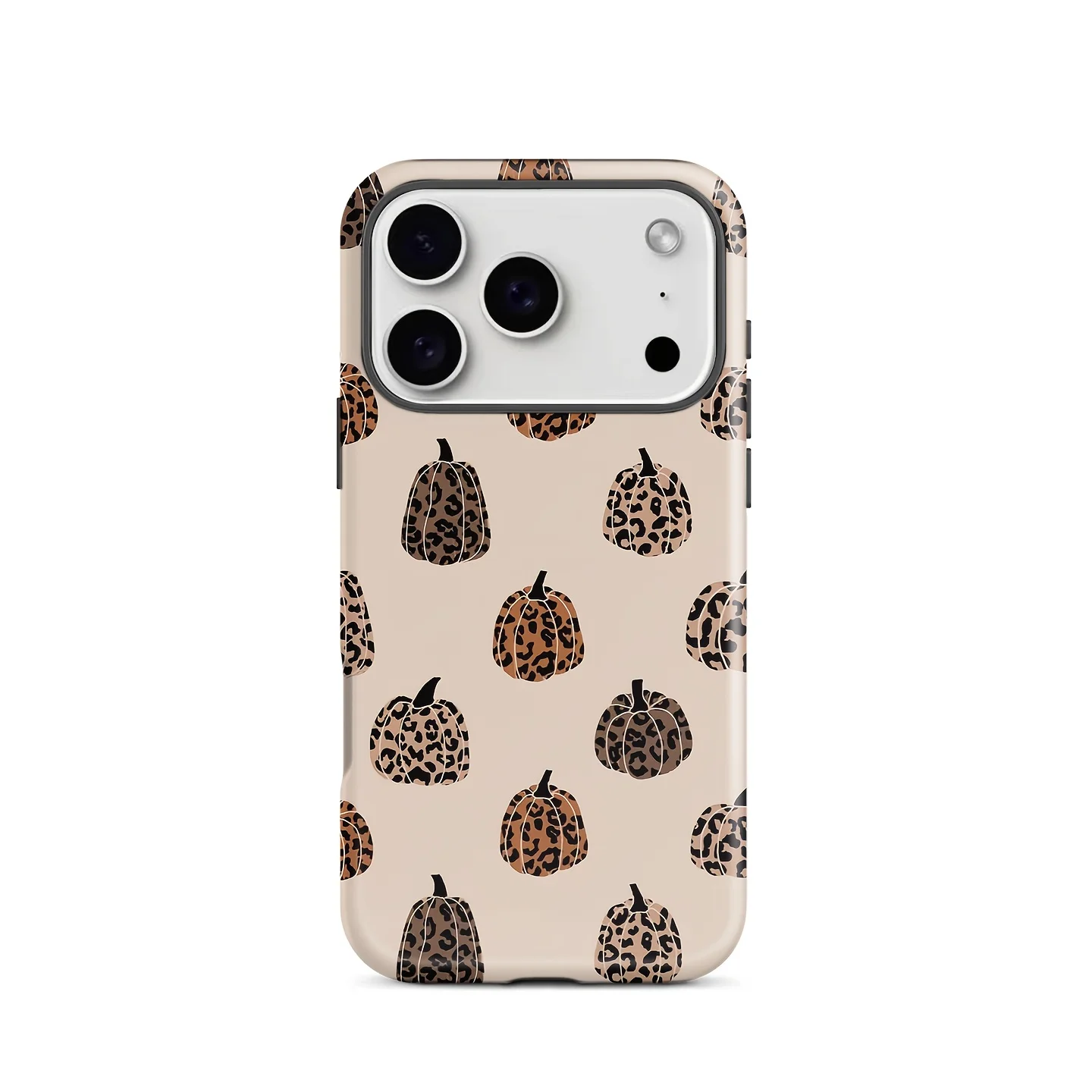 Leopard-Pattern Pumpkin-Themed Film Phone Case, suitable for iPhone 18, 17, 17 Pro, 16, 15, 14, 14 Plus, 13, 12, 11, etc.