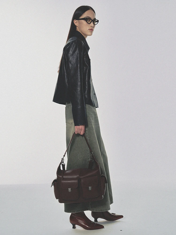 Goffrid G Bla Gold Proteção Ambiental Couro Jaet Tubo Reto Or Sle Gola Longo Casaco Feminino Sve