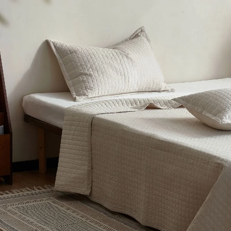 Premium Cotton-Linen 3-Piece Quilt Set King Queen, Vintage Solid Color Checkered Lightweight Bedspread, Throw Blanket for Bed