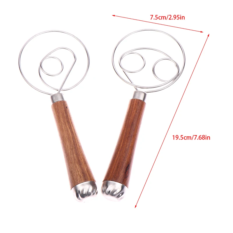 Danish Dough Whisk Wooden Handle Eggs Cream Mixing Rods Double Holes Flour Cake Stirrer Whisk Kitchen Baking Tools