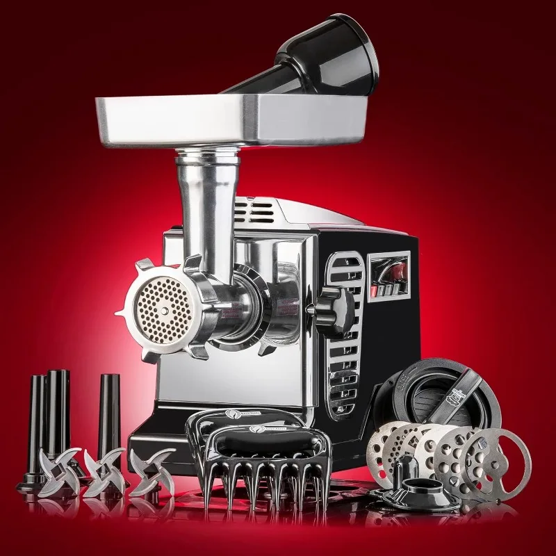 Picadora de carne eléctrica de alta resistencia STX Turboforce II "Platinum", embutidor de salchichas: 6 placas de molienda, 3 cuchillas S/S, 3 tubos de salchichas