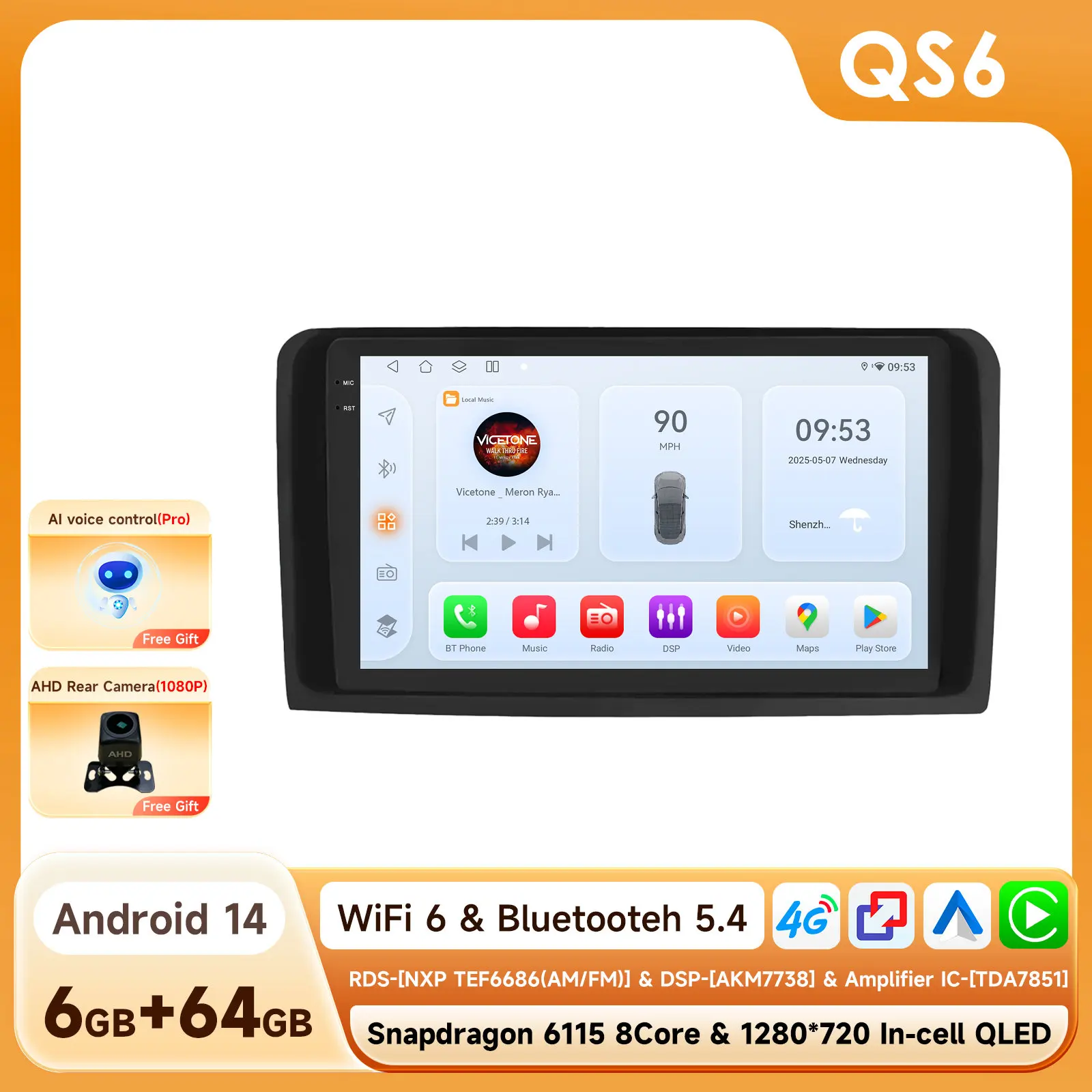Android autoradio voor Mercedes ML W164 X164 ML350 ML300 GL500 ML320 ML280 GL350 Carplay GPS 360Cam 6115 Touchscreen