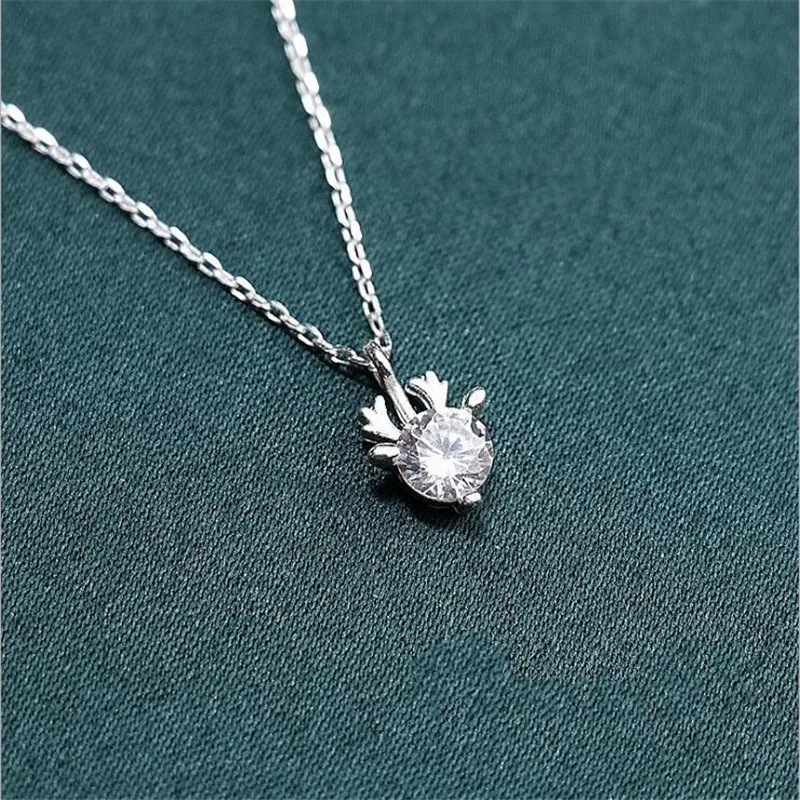 New Beautiful Single Crystal Antler Exquisite 925 Sterling Silver Jewelry Christmas Elk Clavicle Chain Pendant Necklaces TYB004