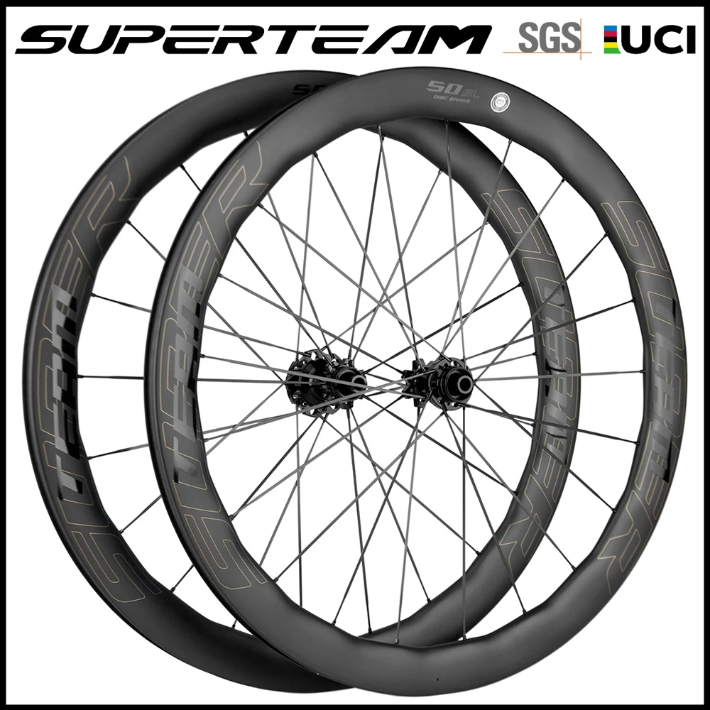 

SUPERTEAM NEW Model Carbon Spokes Disc Brake Wheels 700C Tubeless Carbon Wheelset Center Lock Road Cycling Wheels UCI Quality