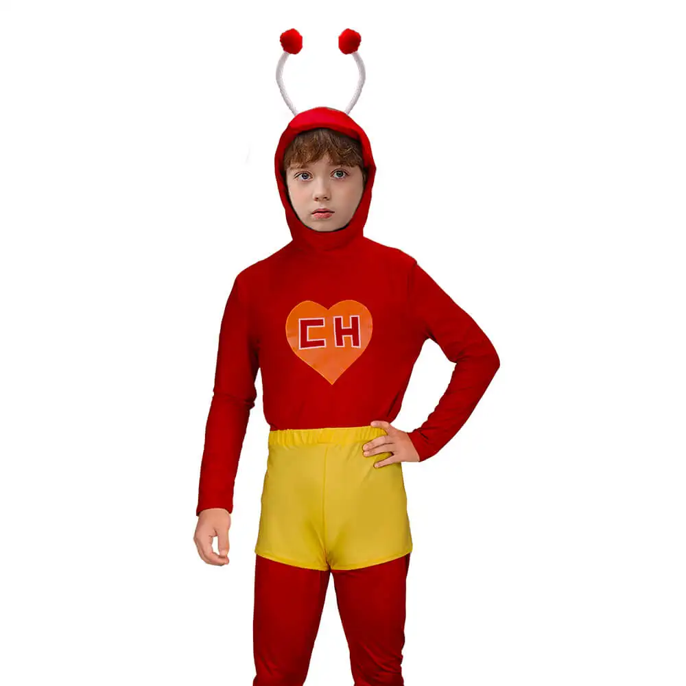 

Child El Chapulin Colorado Costume Antennae Red Hoodie Pants Yellow Shorts CH Heart Printed Halloween Cosplay Outfits for Adults