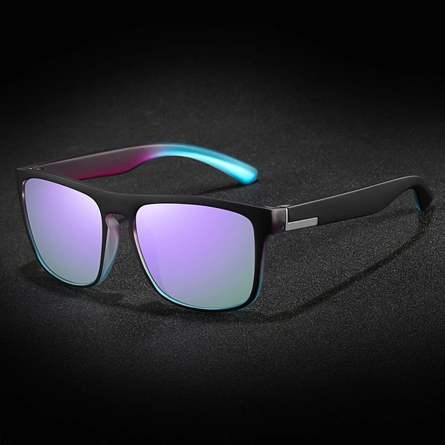 Modne fioletowe okulary przeciwsłoneczne męskie damskie retro kwadratowe sportowe do jazdy samochodem wędkowania gradientowe duże oprawki