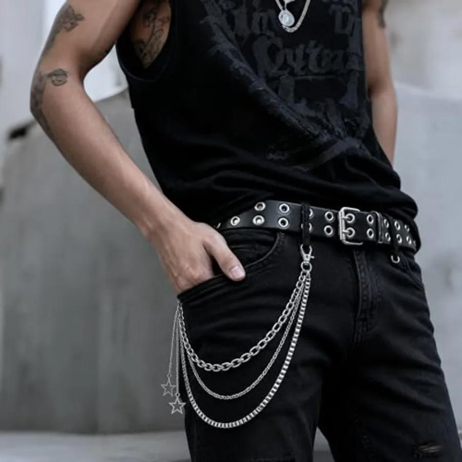 Studded Belt Set for Men Women, Emo Punk Belt with Bracelet and Pants Chain, Y2K Goth Grunge Jewelry Accessories view 5
