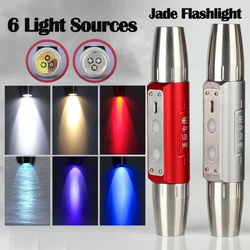 UV 365nm+395nm+Yellow+White LED Flashlight Inspect USB Recharge Built-in 18650 Torch Strong for Emerald Jewelry for Gems Amber