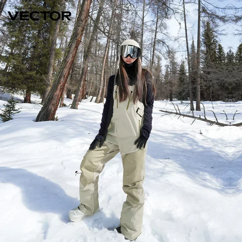 Vector grosso das mulheres dos homens calças de esqui macacão reto macacão babador de esqui à prova dwindproof água inverno quente à prova vento esportes ao ar livre snowboard