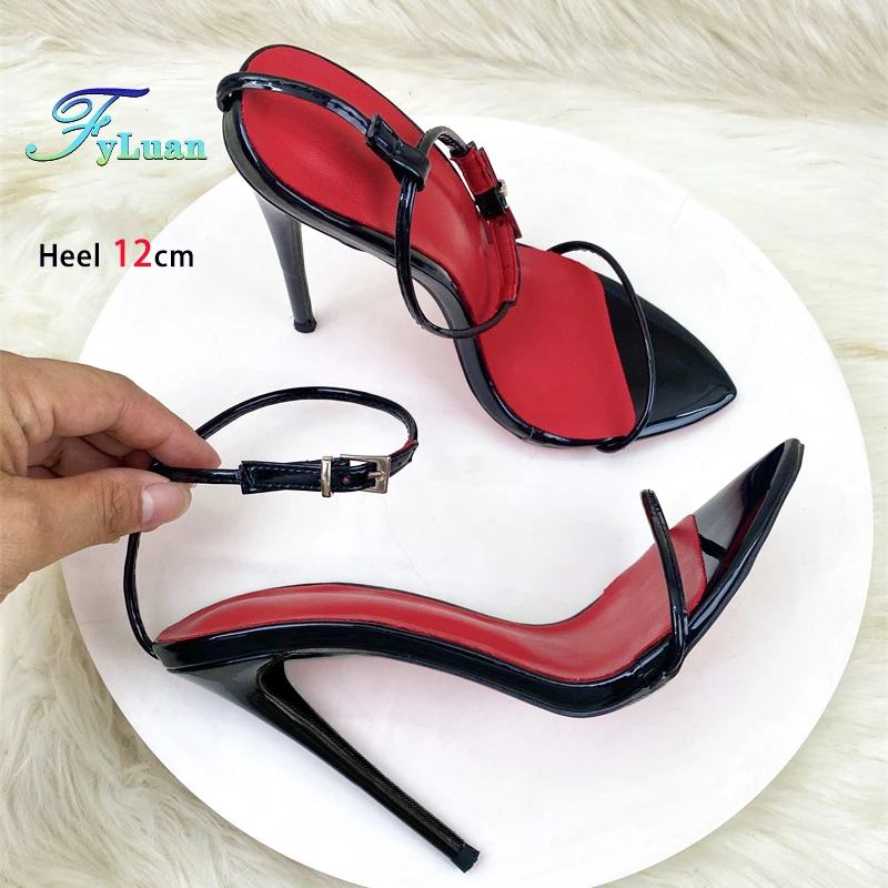 

2025 летние черные сандалии с острым узким ремешком, женские туфли на высоком каблуке 8 см, 10 см, 12 см, с тонким ремешком и пряжкой, элегантная модная женская обувь для вечеринок