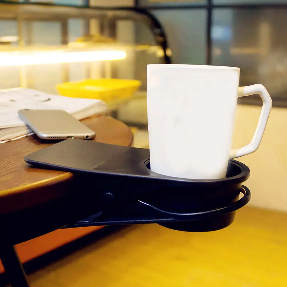 

2pcs Desk Cup Holder Clip Abs Strong Grip Table Bottle Holder For Coffee Mug Water Bottle Office Home Use Black White