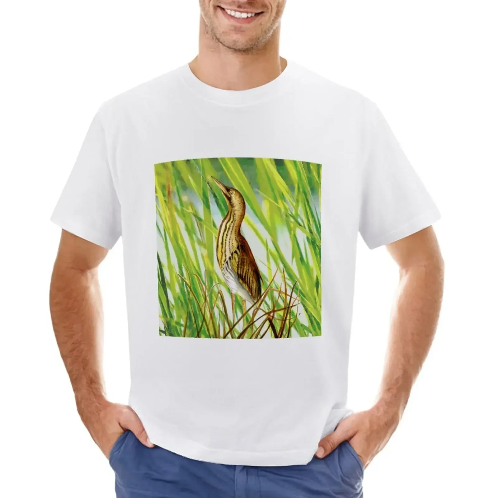 Bittern Bird Watercolor Painting Artwork T-Shirt cute tops animal prinfor boys t shirts men