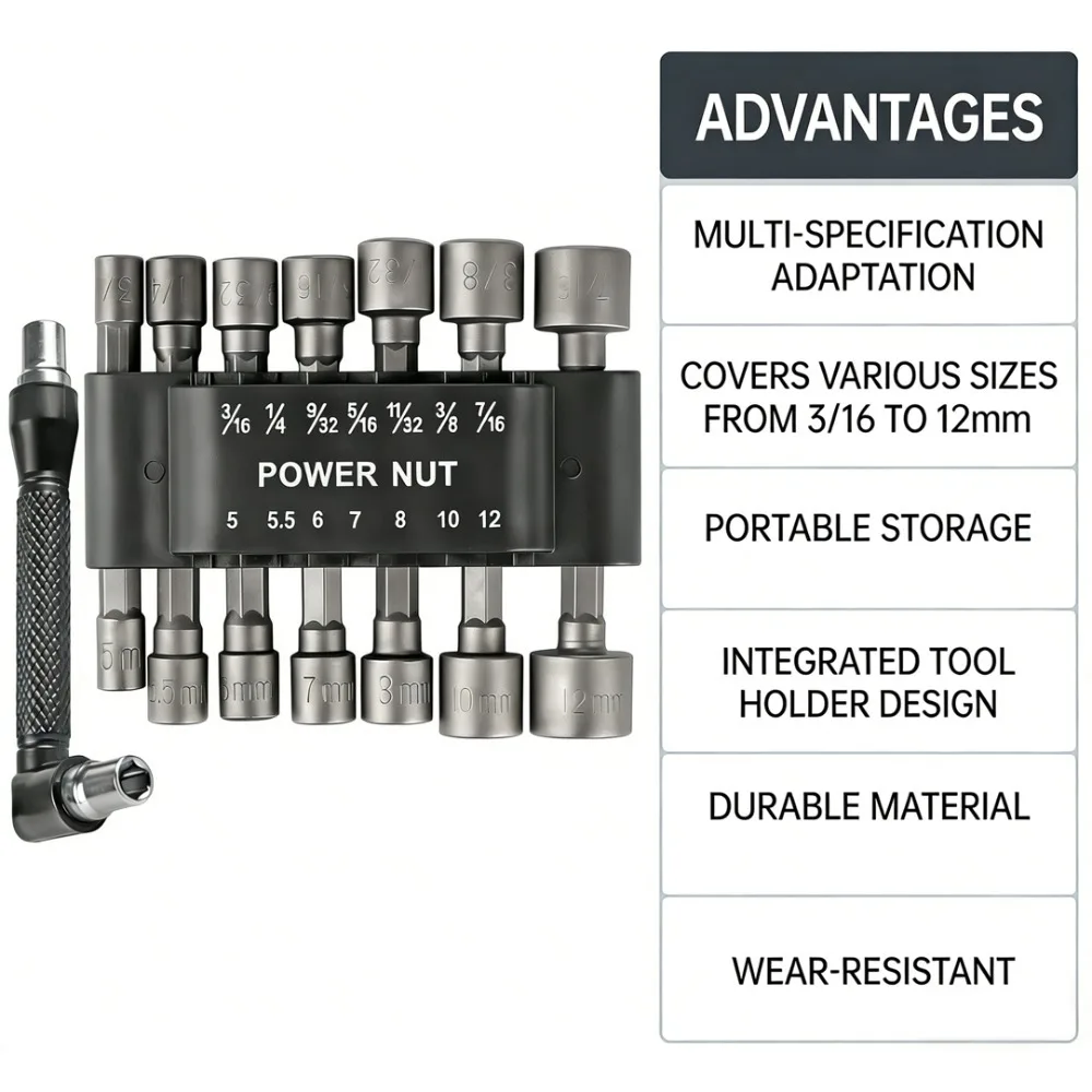 Multi Size 9-23Pcs 5-13mm Long Reach Hex Nut Sleeve Wrench Bits 1/4
