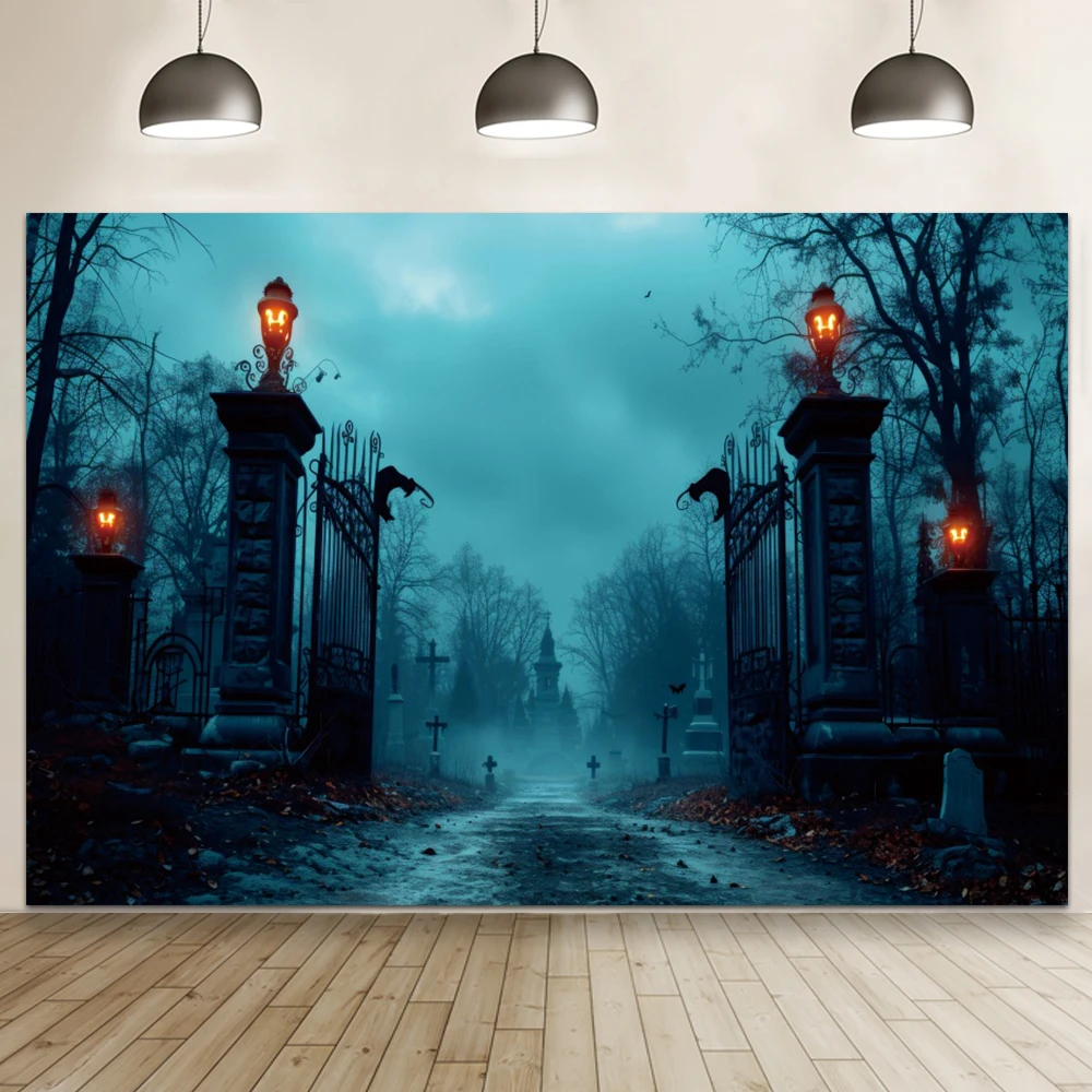 사진을위한 할로윈 사진 배경 성 공포 안개가 자욱한 해골 묘지 할로윈 파티 Photozone 배경