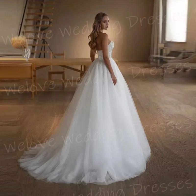 Abiti da sposa scintillanti con scollo a cuore da donna Robe De Mariée Abiti da sposa personalizzati Senza maniche Backless Vestido De Novia
