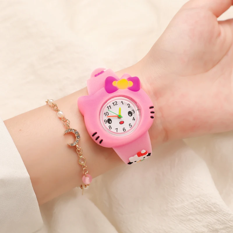 Cartoon watch for children students with cute and adorable cat