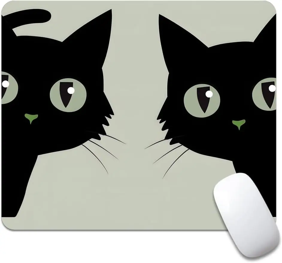 Mauspad mit schwarzer Katze und Illustration, kleines Büro-Schreibtischunterlage, Computerzubehör, wasserwaschbares, rutschfestes Gummi, High-End-Pad