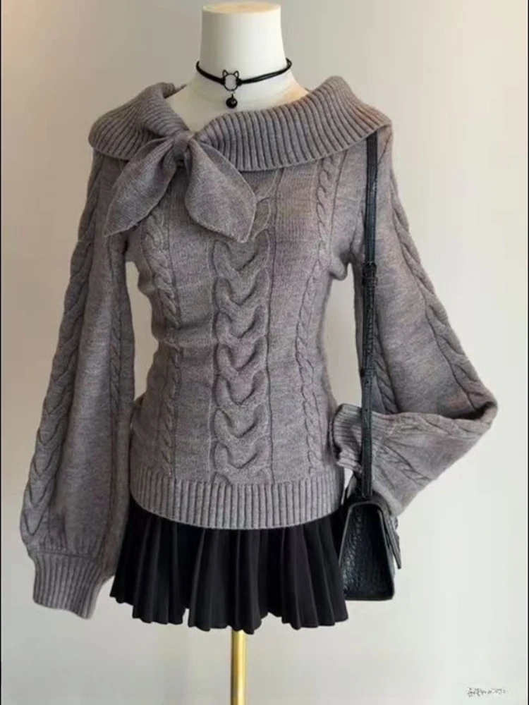 เสื้อไหมพรมเปิดไหล่เซ็กซี่สำหรับผู้หญิง ทรงเข้ารูป แขนยาว สไตล์เกาหลี เสื้อกันหนาวแฟชั่นอินเทรนด์ สวยสง่า ใหม่ล่าสุด