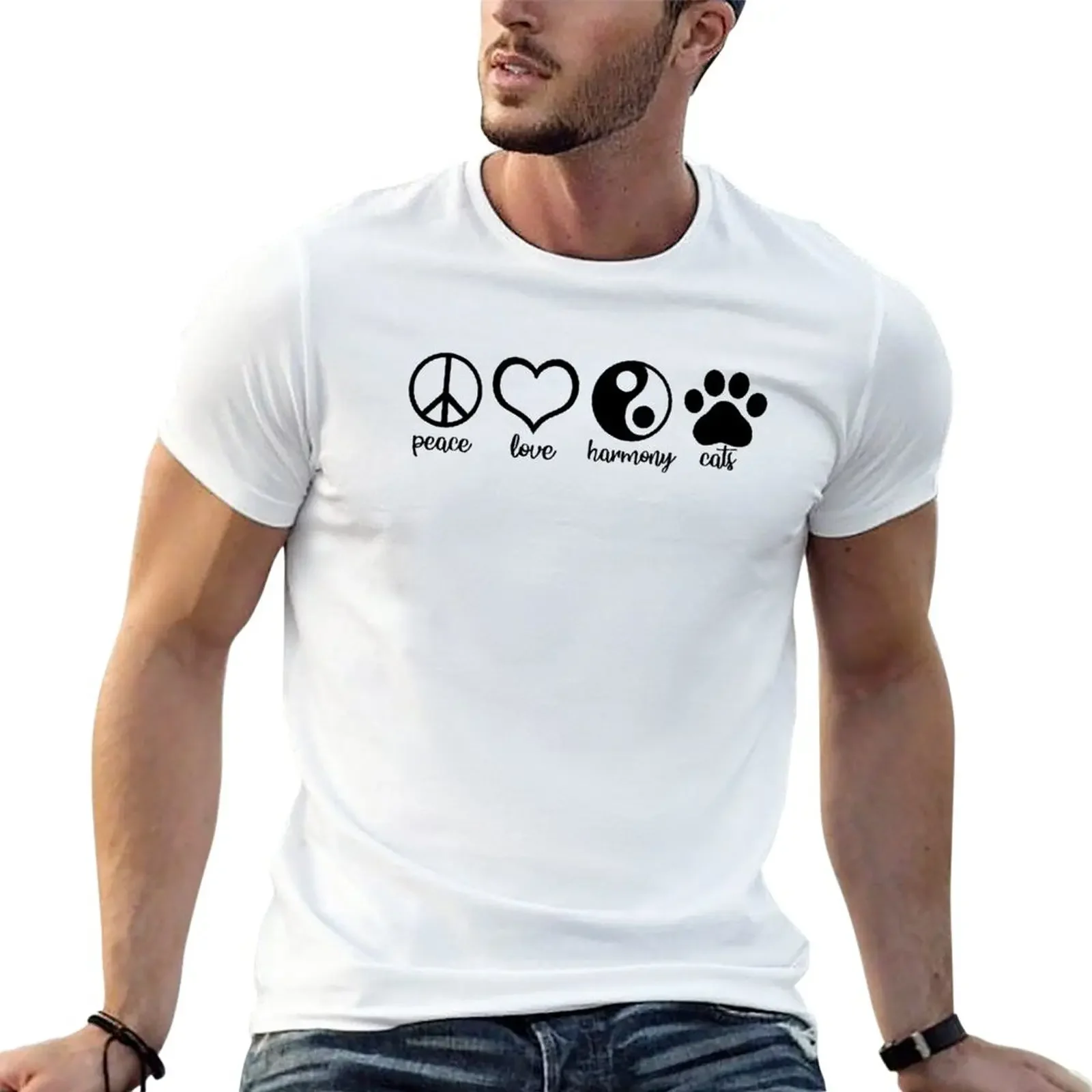 New Peace Love Harmony Cats T-Shirt kawaii clothes quick-drying t-shirt Aesthetic clothing men clothing