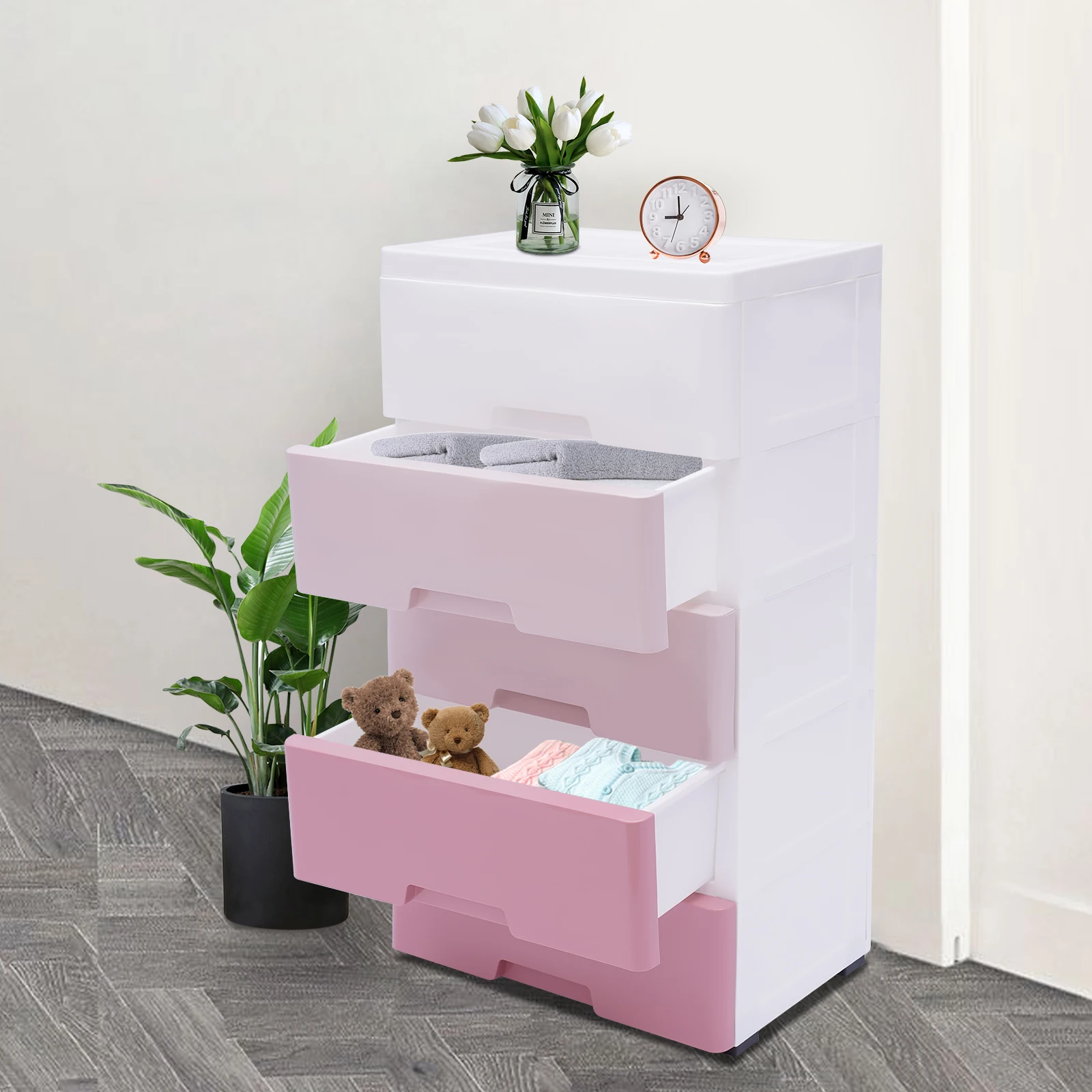 5 Layers Cupboard Storage Drawers Storage Cabinet Clothes Toys Storage Set for Bedroom