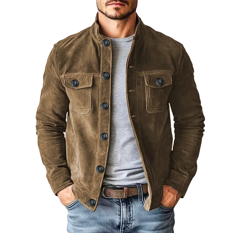 Spring Autumn New Men\'s Casual Jackets Solid Fashion Coat Male Stand Collar Vintage Business Outwear Streetwear Jacket Tops 7