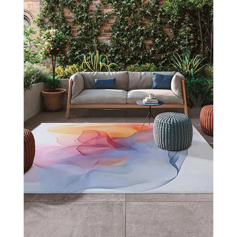 

5x8ft Modernist Outdoor Rug - Psychedelic Color Texture for Patio, Deck, and Porch