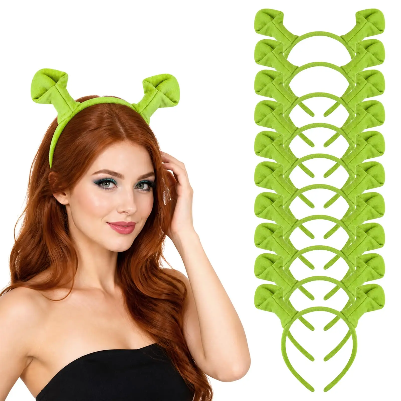 10 Pack Green Ogre Ears Headband for Adults Monster Ears Cosplay Costume Accessories for Halloween Theater