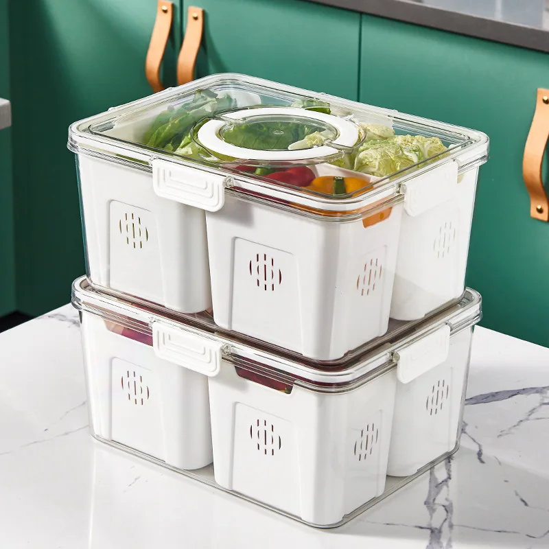 1pc  Container, Multipurpose Large Capacity 2/3/4-grid  Bins With Handles, Stackable And Reusable Food Sealed Box, For Snack, Ca