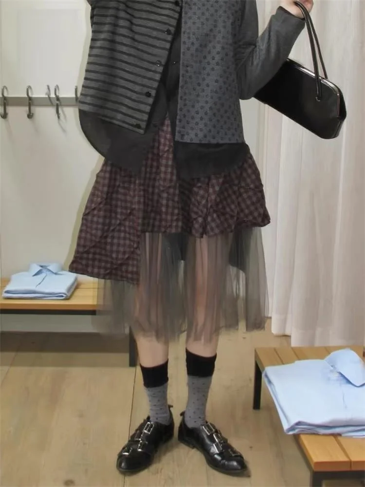 

Юбка А-силуэта с высокой талией для женщин, с пэчворком и ромбовидным узором, повседневная, для офиса, высококачественный корейский дизайн, хит продаж