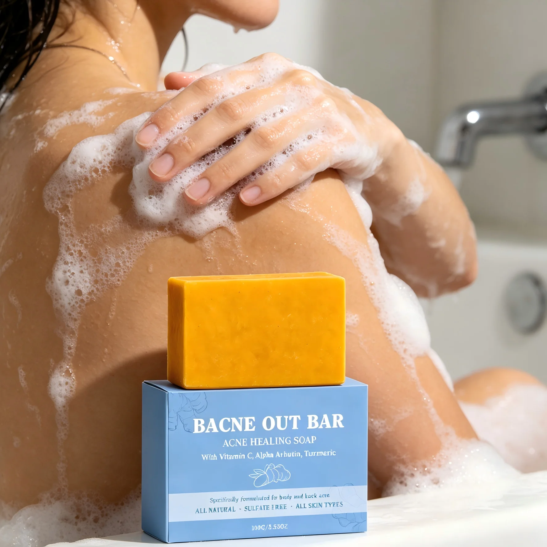 Acne Healing Soap Professional Skin Cleaning Rough Skin Exfoliation Body Acne Removal Salicylic Acid Vitamin C Turmeric Soap
