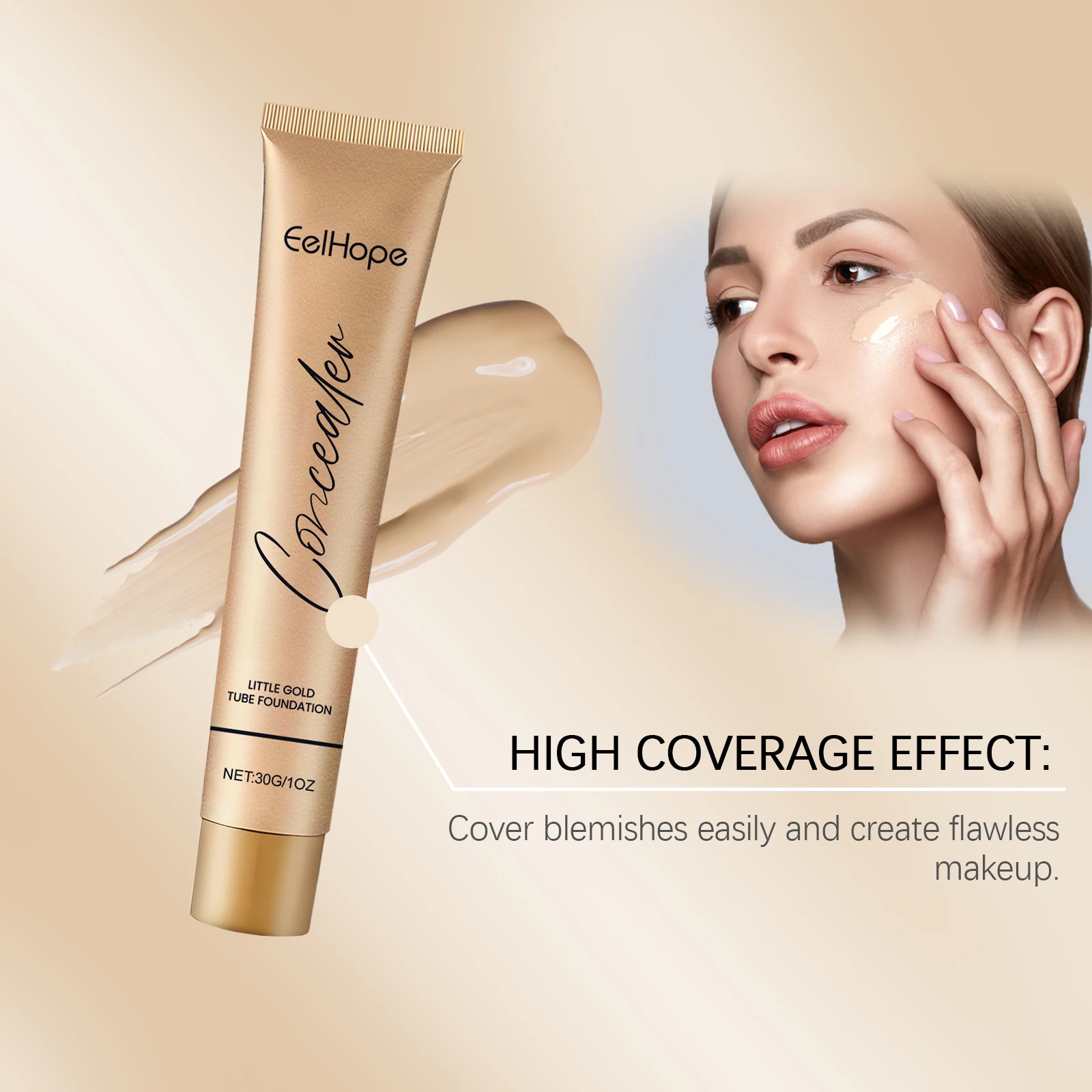 คอนซีลเลอร์ 2-in-1 หลอดทองเล็กๆ รองพื้นเนื้อมอยซ์เจอไรเซอร์ ติดทนนาน ไม่เป็นคราบ ปกปิดจุดด่างดำ ปรับสีผิว ลดเลือนริ้วรอย