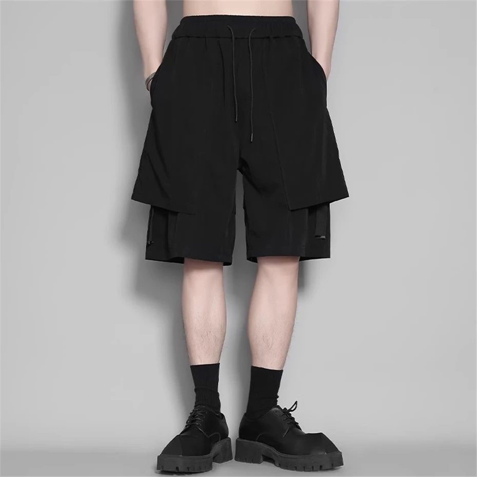 

Двухслойные повседневные шорты мужские уличные брюки в стиле панк Y2k длиной до колена Harajuku мешковатые эластичные талии хип-хоп короткие мужские
