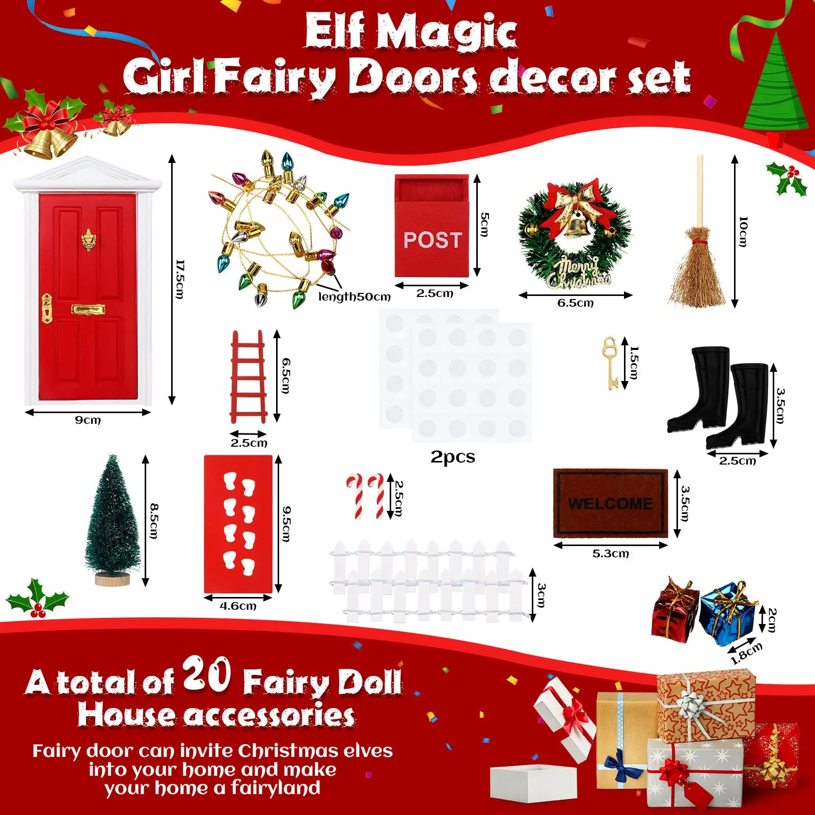 20 Pcs Christmas Elf Girl Fairy Doors Decorations Door Enchanted Fairy Doors Tooth Fairy Door Tiny Decor Wooden Tiny Miniature