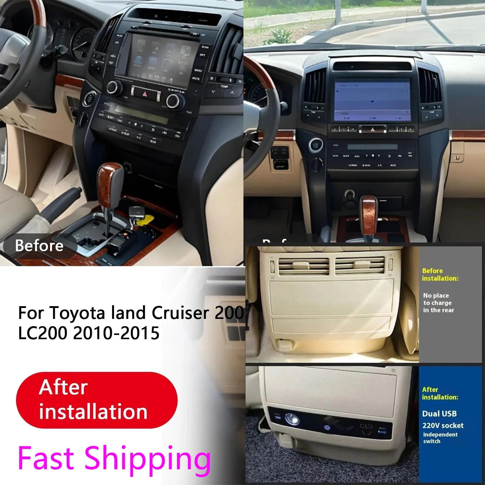 for Toyota Land Cruiser 200 LC200 2010-2021 Car Wireless Mobile Phone Charger Center Console Storage fast charge plate holder